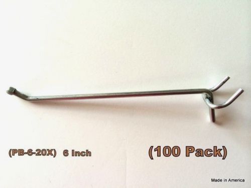 (100 PACK)  Quality American Made 6 Inch Pegboard Hooks. Fits 1/8 &amp; 1/4 Pegboard