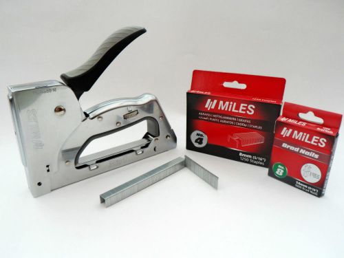 3 in 1 staple gun stapler heavy duty steel tacker + free staples / brads ts5600n for sale