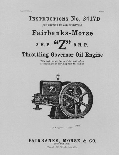Fairbanks morse 3 hp &amp; 6 hp  &#034;z&#034;  instructions  2417d for sale
