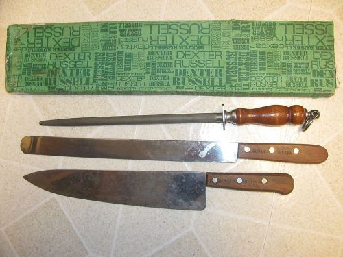 VINTAGE DEXTER PROFESSIONAL CULINERY KNIVES 40914 14&#034; SLICER 45A12H 12&#034; CHEF BOX