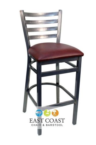 New Gladiator Clear Coat Ladder Back Metal Bar Stool with Wine Vinyl Seat