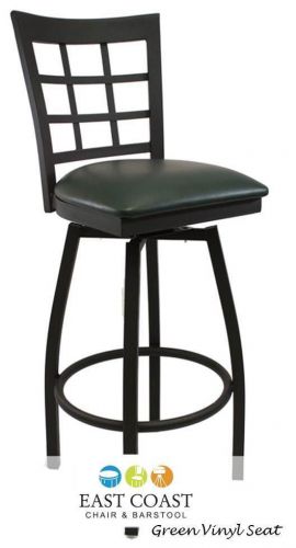 New gladiator window pane metal swivel restaurant bar stool w/ green vinyl seat for sale