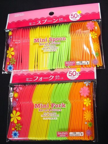 Lot of 100 Mini Forks &amp; Spoons (50 each) Colorful Convenient Food Sampling