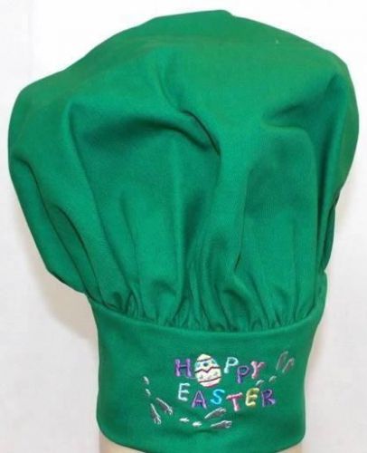 Green Hoppy Easter Bunny Rabbit Chef Hat Adult Size Adjustable Velcro Embroidery