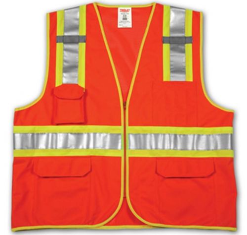 Ansi 107 class 2 safety vests -fl orange-red solid/mesh 2-tone - h pattern 4x-5x for sale