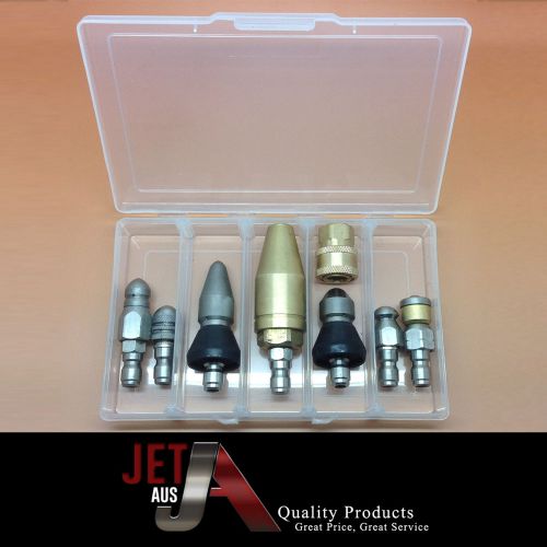 Jetter nozzles for plumbers sewer drain cleaner, 8 piece,1/4&#034; quick connect set
