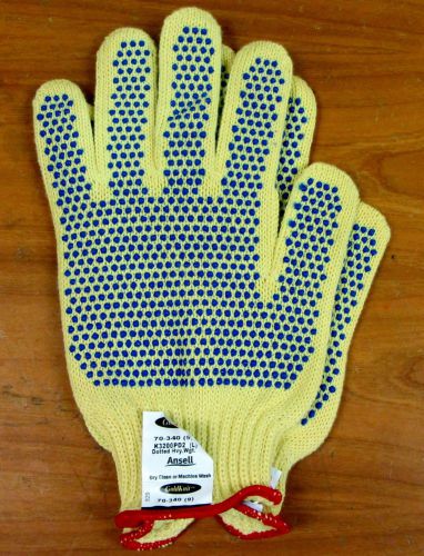 One pair ansell 70-340 goldknit heavy weight kevlar pvc dotted gloves large for sale