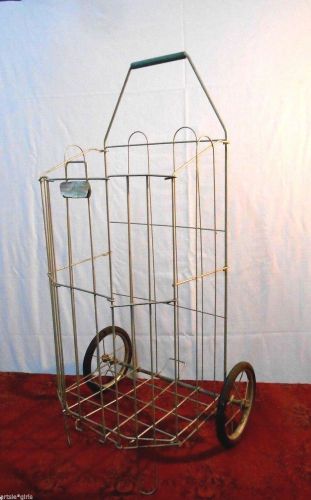 Vintage laundry flea market collapsible wire shopping cart basket on wheels for sale