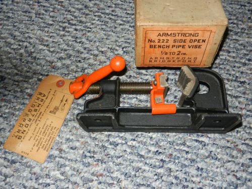 Vtg armstrong bridgeport no 222 side open bench mount pipe vise new w tag 1/8-2&#034; for sale