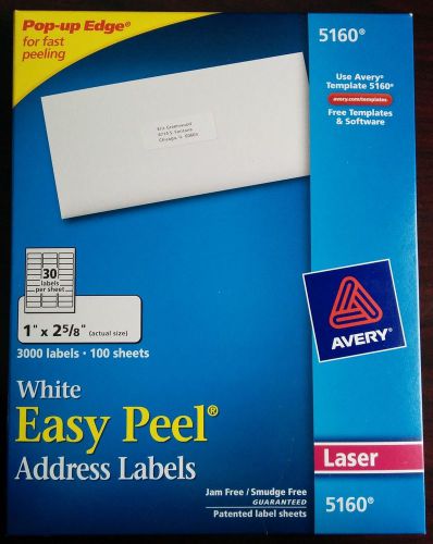 3000 Avery #5160 Easy Peel Address Labels White Laser 1&#034; x 2 5/8&#034; FREE SHIP