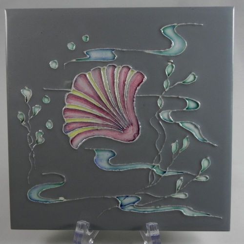 Vintage Pilkington&#039;s Ceramic Tile c1960 Shells &amp; Seaweed Rare Slate Grey Pink