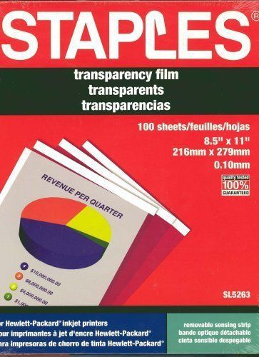 Staples Transparency Film 100 Sheets Hewlett Packard Inkjet Printers SL5263