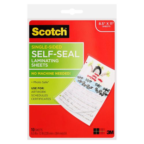 Scotch Single-Sided Self-Seal Laminating Sheets, 6.0 mil, 8-1/2&#034; x 11&#034;, 10/Pack