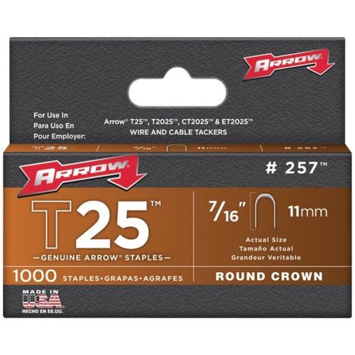 Arrow Fastener 257 T25 Round Crown Staple 7/16 1000 Pack