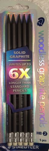 SOLID GRAPHITE Woodless Pencils - DUST FREE - 5/Pack - Writes 6X Longer