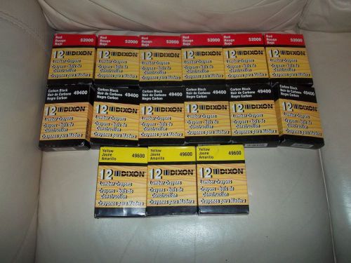 16 assorted boxes of new dixon lumber crayons 7-red 6-black, 3-yellow for sale
