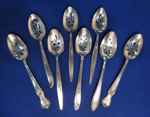 Vintge Silver Plate Silverware Flatware Craft Lot Slotted Pierced Serving Spoons