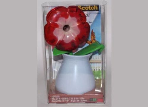 3M Scotch Tape Dispenser with Tape - RED Flower in White Vase C37-FLOWER
