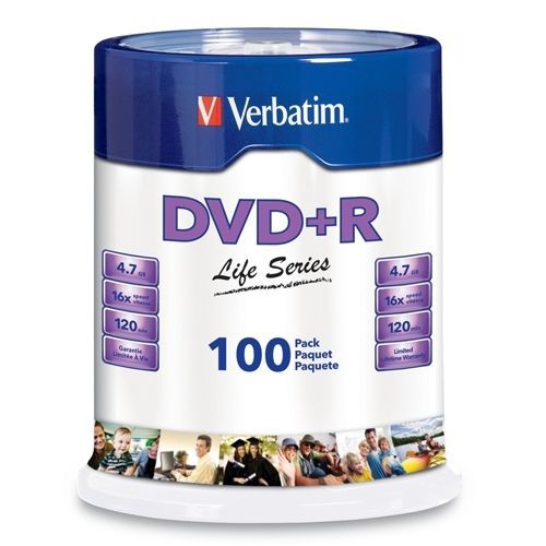 Verbatim Life Series DVD+R Spindle - 100 Pack, 16X, 4.7GB  - 97175