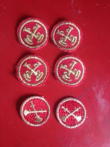 6 Fire Battalion Chief Embroidered 1&#034; Gold on Red 2 crossed Collar Patches