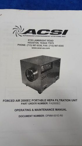 ACSI FORCED AIR 2000EC PORTABLE HEPA FILTRATION UNIT