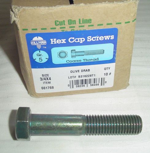 QTY (18) Hillman 3/4 x 4 Hex Cap Screws, Grade 5 Coarse Thread Olive Drab 661768