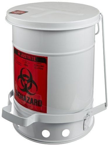 Justrite 05915 SoundGuard Steel Biohazard Waste Container with Foot Operated