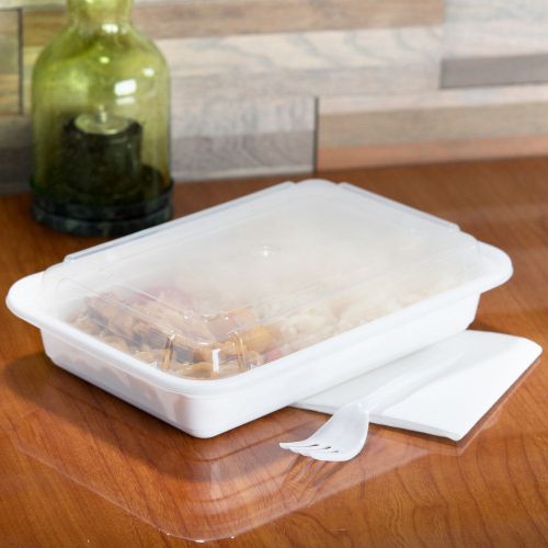 White 28 oz. 8&#034; x 6&#034; x 1 1/2&#034; Rectangular Microwavable Container with Lid - 150