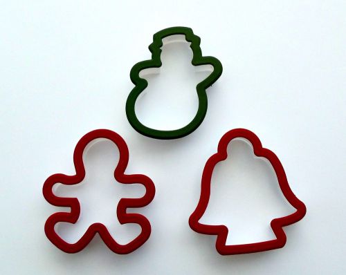 3 Pieces Cookie Biscuits Molds Cutters Bell Snowman and Baby Shape Plastic New