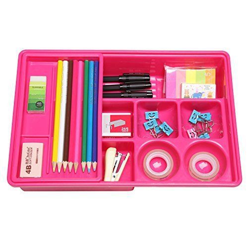 Hot Pink Multi Compartment Office Desk Drawer Plastic School Supply Organizer w/