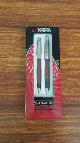 Yafa Scenario Fountain Pen and Ballpoint Pen Set Red/Silver New