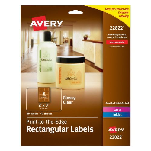 AVERY Print-to-the-Edge Rectangular Labels, Glossy Clear, 2&#034; x 3&#034;, 80 labels