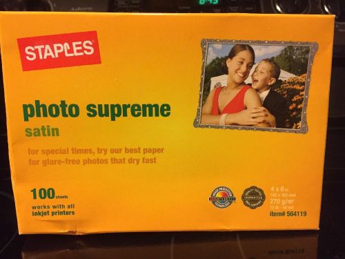 Staples Photo Supreme Paper, 4&#034; x 6&#034;, Satin, 100/Pack