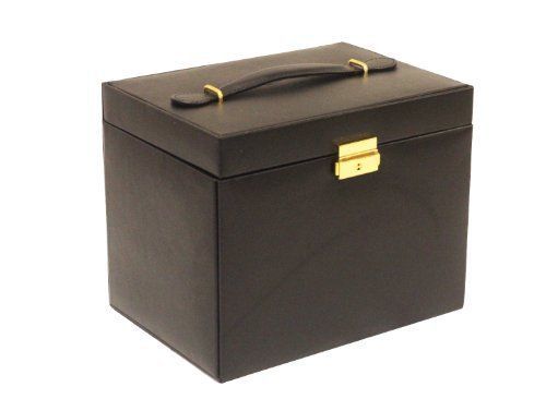 Luxurious Black Leather Jewelry Travel Box and Case with Lock