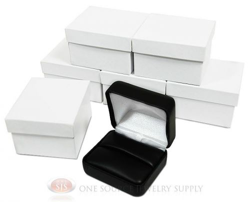 6 Piece Double Ring Black Leather Jewelry Gift Boxes 2 3/8&#034;W x 2&#034;D x 1 1/2&#034;H