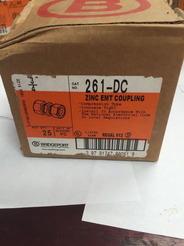 *box of 25* bridgeport 261-dc zinc emt couplings, 3/4&#034;, compression coupling, c for sale