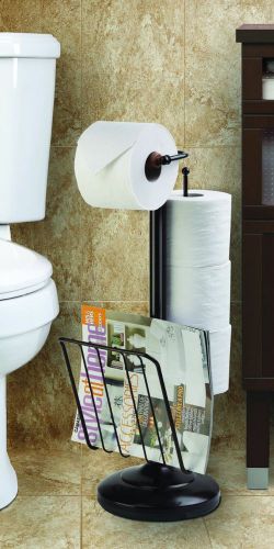 Toilet Paper Caddy Standing Roll Dispenser Holder Bathroom Steel W Magazine Rack