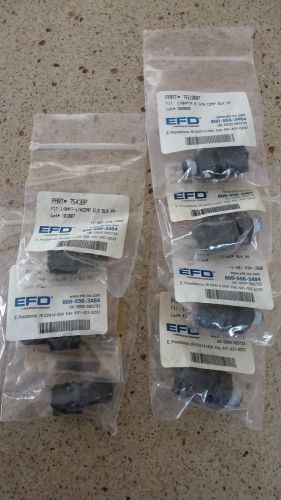 LOT OF 7 NORDSON EFD BLK. PP FITTINGS (4)- 7610BP, (3)- 7543BP, *NEW IN PACKAGE*