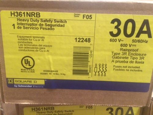 Square D H361NRB 30a 600v Heavy Duty Safety Switch Fusible Nema 3R