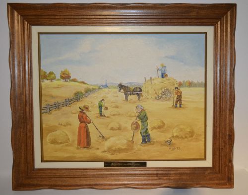 Vintage Oil painting Country Scene Made by unknow Artist Monic 79 Wood Framed