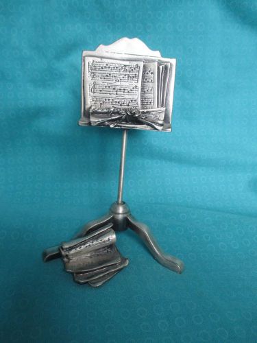 Pewter Business Card Holder Music Stand Ornate Signed    Unique!