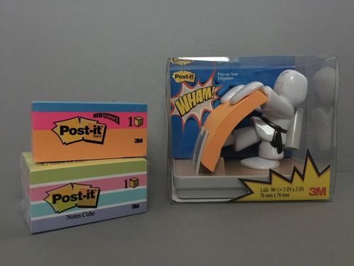 Post-it Pop-up Note Dispenser Karate Design &amp; 2 Pack Post-it Notes Cubes 3M NEW