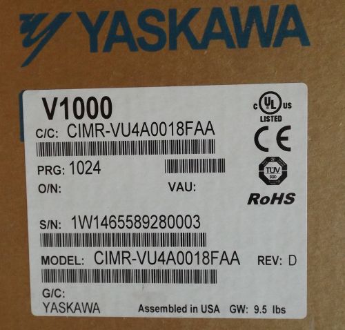 Yaskawa v1000 variable frequency drive cimr-vu4a0018faa 10hp 17.5 amps nib for sale