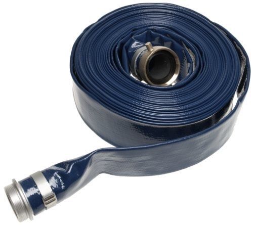 Water Transfer Hose PVC Lay-Flat Discharge Aluminum Pin Lug Fittings 2 In 50 Ft