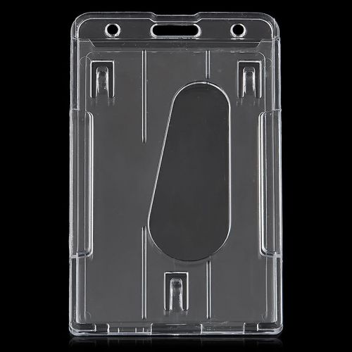 New Clear Transparent Vertical Hard Double Plastic ID Card Badge Holder YGM393