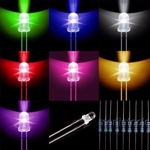 70 pcs mixed red green blue yellow purple pink white led light 90 metal resistor for sale