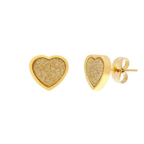 Gold-Tone Stainless Steel 9 mm Glitter Heart Post Earrings