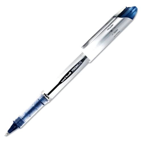 12 uni-ball vision elite blue/black rollerball pens in 0.8mm point size for sale