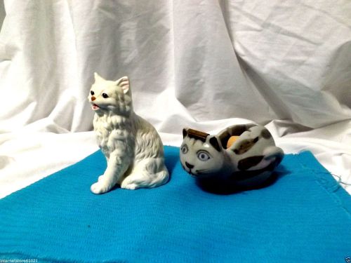 Takahashi Ceramic Cat Tape Dispenser PLUS  Enesco White Cat (E2418) 5&#034; Tall