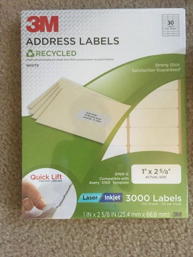 NEW 3M Adhesive Address Labels White 1x 2 5/8&#034;  3000